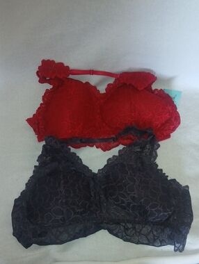 just be Red & Black Lace Bralettes - Duo Pack
